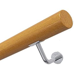 Leuningen voor trappen met beugels, il 6ft Natuurlijke Houten Binnenmuurleuning Eenvoudig te Installeren Bruine Kleur(6ft/180cm)