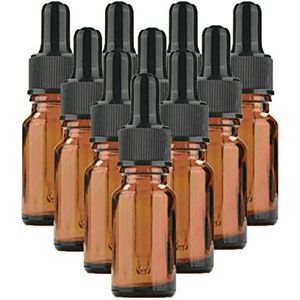 SKYPRO 10Pcs Amber Glas Druppelflesjes Met Zwarte Doppen, 10ML Glas Oogdruppelaar Flessen Voor Essentiële Oliepipet Hervulbaar