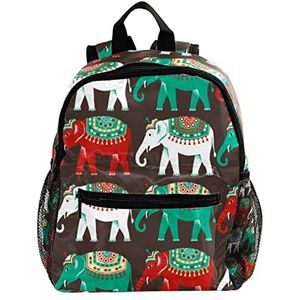 Etnische Indiase Olifanten Groen Wit Rood Leuke Mode Mini Rugzak Pack Bag, Meerkleurig, 25.4x10x30 CM/10x4x12 in, Rugzak Rugzakken