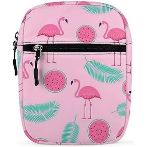 Watermeloen Palm Leaf Flamingo's Mini Crossbody Tas Unisex Anti-Diefstal Side Schoudertassen Reizen Kleine Messenger Bag
