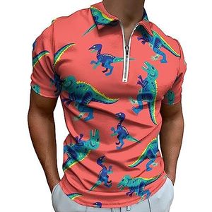 Pop En Kleurrijke Leuke Dinosaurussen Polo Shirt Voor Mannen Casual Rits Kraag T-shirts Golf Tops Slim Fit