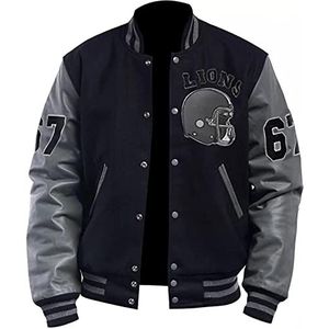 Aksah Fashion Tom Hardy Venom Varsity herenjack | Zwart en grijs wollen leren jack met leren mouwen, Design 2 - Lederen mouwen, L