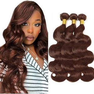 Evaxilc #4 Brown Body Wave Human Hair Bundles Echthaar Perücke Brazilian Remy Virgin Hair With Baby Hair Glueless Human Hair 3 Bundles Total 300g (28 30 32 Orlach)