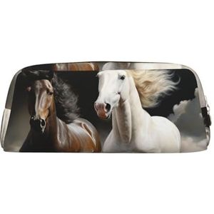 Etui Paard Passing Door De Wolken Lederen Potlood Pouch Draagbare Briefpapier Organizer Potlood Houder Make-up Tas met Ritssluiting, Goud, Eén maat, Make-Up Pouch