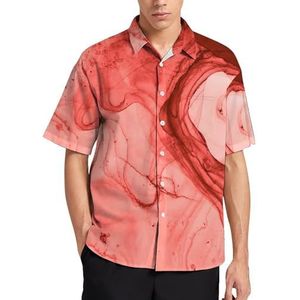 Rode Heldere Splash Zomer Heren Shirts Casual Korte Mouw Button Down Blouse Strand Top met Zak XL