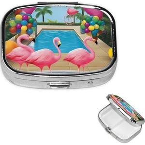 Pillendoosje Rechthoekige Pillendoos 3 Compartimenten Pillenorganisator Flamingo en Zwembad 1 Kleine Pil Case Waterdichte Geneeskunde Organizer Doos voor Reizen Pillen Containers Vitamine Organizer
