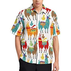 Alpaca And Llamas T-shirt met korte mouwen voor heren, casual button-down, zomer, strand, top met zak