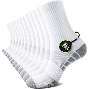 TUUHAW Sokken Heren 43-46 Wit Sportsokken Tennissokken Katoenen Kuitsokken Wandelsokken Golfsokken Badstof 12 Paar