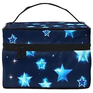 Blauwe glanzende sterren afdrukken make-up tas,Draagbare cosmetische tas,Grote capaciteit reizen make-up case organizer, Blauwe Glanzende Sterren, Eén maat
