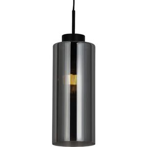 QAZQA - Art Deco Art Deco hanglamp zwart met smoke glas - Laura | Woonkamer | Slaapkamer | Keuken - Glas Langwerpig |Rond - E27 Geschikt voor LED - Max. 1 x 40 Watt