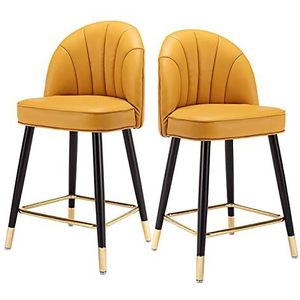 GZDZ Barstoelen Stoelen Barkrukken, Barkrukken Set van 2 PU Lederen Counter Hoogte Krukken, Moderne Stijl Bekleding met Metalen Been en Rugleuning Armloze Bar Stoelen, Eetstoelen voor Pub Woonkamer