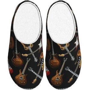 EdWal Gitaren print Winter Warme Slippers Indoor Anti-slip Pluche Slippers Ontspannen Thuis voor Vrouwen Mannen, Zwart, 37.5 EU