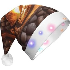 WSOIHFEC Kerst Open haard Nieuwjaar print Kerstman Hoed Led Licht Kerst Hoed Voor Volwassen Grappige Pluche Xmas Hoeden Voor Nieuwjaar Vakantie Party Supplies