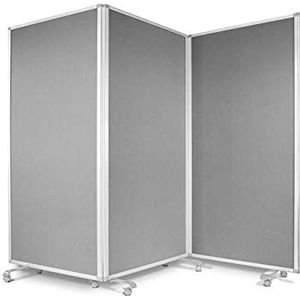 Vilten presentatiewand met aluminium frame | scheidingswand/prikbord/ruimteverdeler met 8 vergrendelbare zwenkwielen | 3-delig, dubbelzijdig, inklapbaar | 180 x 35 x 180 cm | grijs