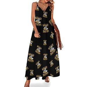 Rolschaatsen dames zomer maxi-jurk V-hals mouwloze spaghettiband lange jurk