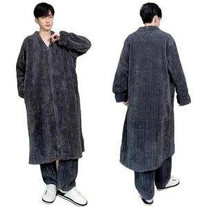 Heren jacquard pluche badjas lange rits koraal fluwelen pyjama vet grote maat 100 Kg Set van 2,dark grey-4XL