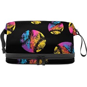 Dubbele Laag Cosmetische Tas Zwart en Wit Hond Draagbare Make-up Tas Reizen Organizer Pouch voor Vrouwen Meisjes Toiletartikelen Tassen, Multi 5, 27x15x14 cm/10.6x5.9x5.5 in, Make-up zakje