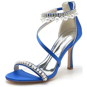 GHSIRUEU Witte Vrouwen Hak Sandalen Parel Decoratie Naaldhakken Terug rits formele avond bruiloft partij jurk schoenen,Blauw,38 EU