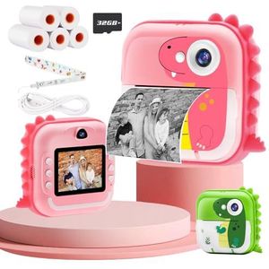 TOYOGO Instant camera voor kinderen, digitale camera om af te drukken, 2,4 inch scherm, video 1080p en 12 MP dubbele lens, 32G SD-kaart, cadeau voor verjaardag en Kerstmis