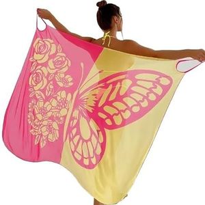 Damesbadpak met vlinderprint, voor dames, strand, rok, sexy netstof, bijpassende kleur zwemkleding cover-ups voor dames, badpak, strandjurk (geel)