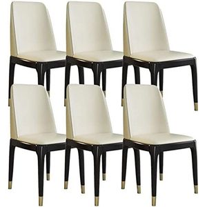 GEIRONV Lederen keukenstoelen set van 6, modern wonen eetkamer accent stoelen met beukenhouten poten for thuis commerciële restaurants Eetstoelen (Color : White, Size : Black gold feet)