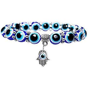ZBOMR Turkse Blauwe Boze Oog Armband voor Dames Meisjes, Lucky Charm Stretch Hamsa blauwe oog kralen Armbanden Hand van Fatima Turkse Boze Oog Armband voor Bescherming en Zegen (10mm)