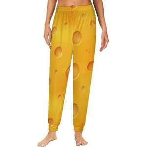 Heldere smakelijke gele kaas dames pyjama lounge broek elastische tailleband nachtkleding bodems print