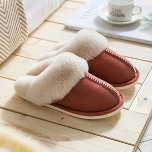 Kirin-1 slippers dames maat 5, katoenen pantoffels, pluche huis, anti-slip katoenen schoenen-Brick Red_37-38
