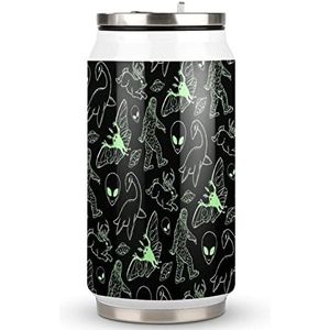Green Lines Cryptid Patroon Reizen Mok met Deksel Coke Cup Geïsoleerde Tumbler Water Fles Thee Cup Voor Vrouwen Mannen