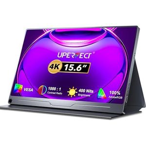 UPERFECT Draagbare Monitor 4K 15,6 Inch 3840x2160 IPS UHD Oogverzorging Mat Scherm met OTG HDMI USB C voor PC Laptop Smartphone Switch PS4/5 XBO, Mobiel Display Metalen Behuizing, VESA-compatibel