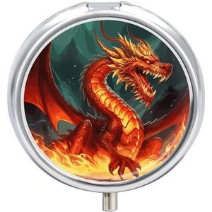Dragon King in Fire Pill Box Kleine metalen pillenetui voor portemonnee of zak, pillenorganizer met 3 compartimenten, draagbare pillendoos voor op reis, mini-pillencontainerhouder om vitamines en