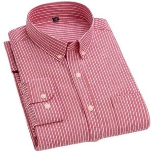 Heren Overhemden Lange Mouw,Katoenmix Oxford Gestreept Rood Overhemd Met Reversknoopontwerpzak Voor Zakenreizen En Dagelijks Gebruik, 3Xl