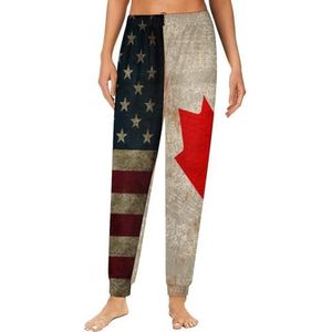 Retro Amerika Canada vlag dames pyjama lounge broek elastische tailleband nachtkleding broek print