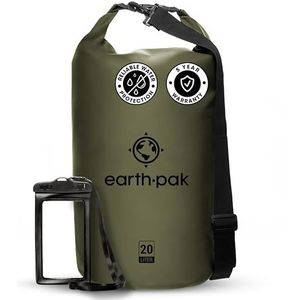 Earth Pak Droogzak, waterdichte tas met roll-top, waterdichte telefoonhoes, ideaal bij kajakken, rijden, vissen, raften, wandelen, donkergroen, 20 liter