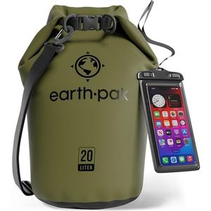 Earth Pak Droogzak, waterdichte tas met roll-top, waterdichte telefoonhoes, ideaal bij kajakken, rijden, vissen, raften, wandelen, donkergroen, 20 liter