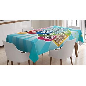 ABAKUHAUS Bingo Tafelkleed, Kleurrijke Kaarten Balls, Eetkamer Keuken Rechthoekige tafelkleed, 140 x 170 cm, Pale Blue Multicolor