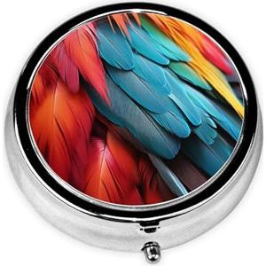 Pillendoosje Ronde Pillendoos met 3 Compartimenten Pil Organiseer Rood Blauw Groene Veren Pillendoos Kleine Pillenorganizer Waterdichte Kleine Pillenetui voor Reizen Pillencontainers voor