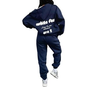 CheJooe Witte Fox Dupe Hoodie Trainingspak Womens Leisure Suits Dames 2 Stuk Warme Outfit Volledige Set Activewear Gym Wear Jogger Track Suits Womens Kleding, Era 8-Blauw, 3XL