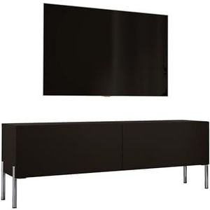 3E 3xE living.com TV-kast in mat zwart / zwart hoogglans met poten in chroom, A: B: 140 cm, H: 52 cm, D: 32 cm. TV-meubel, tv-tafel, tv-bank