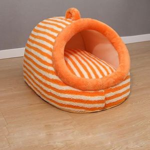 Kattenhuizen voor binnen, groot kattenholbed met wasbare 2-zijdige mat, huisdiernest, bedekt kattenbed voor katten en kleine huisdieren met antislipbodem,Oranje,M