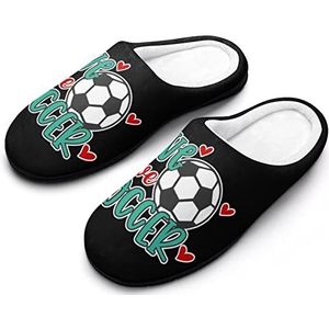 Live Love Voetbal Katoenen Slippers Voor Vrouwen Warme Anti-Slip Rubber Zool Huisschoenen Voor Indoor Hotel 7-8 (39-40)