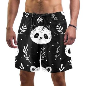 PAFEFO Zwart-wit Leuke Panda Board Shorts voor heren, sneldrogend strand zwemmen sportpakken met zakken, Zwart & Wit Leuke Panda, L