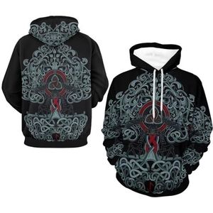 3D-print Noorse levensboom viking hoodies, ademende zweetabsorberende trui, los sweatshirt met lange mouwen voor koppels(Tree of life 1,S)