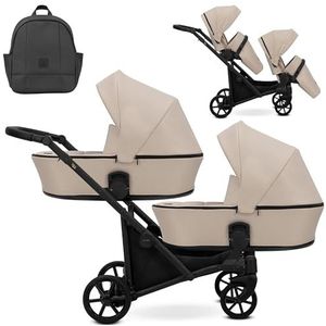 Kunert - Brav Duo - Dubbele Kinderwagen - Crème/Zwart - Aluminium Frame