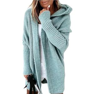 Grofgebreid Vest Met Lange Mouwen For Dames, Maten Gebreide Jas, Herfstwinter, Truien, Jassen For Tienermeisjes, Lang Vest, Capuchon(Mint green,XL)