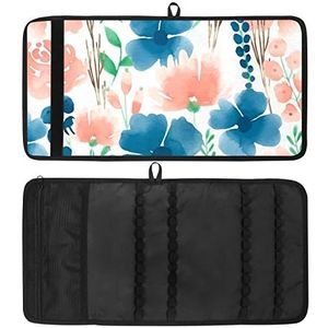 Potlood Wrap, Reizen Tekening Kleurpotlood Roll Organizer voor Artiest, Potloden Pouch Case oranje en blauwe bloemen