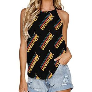 Retro Vegan Dino dames tanktop zomer mouwloze T-shirts halter casual vest blouse print t-shirt XL