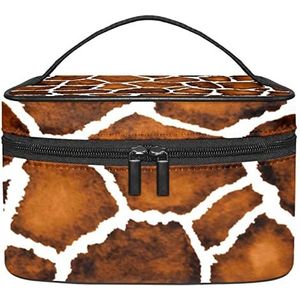 Blauw oranje haai patroon zee make-up tas voor vrouwen meisjes cosmetische tassen met handvat reizen make-up organizer tas, Dierengiraffe Huid Print Patroon, 8.9x5.9x5.4 Inches, Make-up zakje