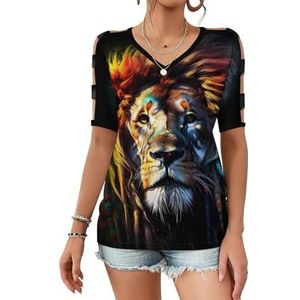 Rasta Lion King of Jungle casual top voor dames, korte mouwen, off-shoulder tops, vakantie, T-shirt, zomerblouses