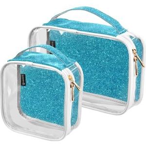 Transparante cosmetische organizer Carry on clear plastic reistas Met handvat Strap toilettas reistas 2pack Blauw Glitter Textuur, Kleurrijk, 1 size
